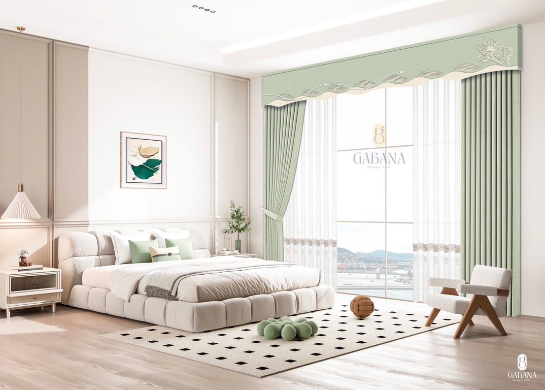 Rèm cửa xanh lá nhạt thanh lịch