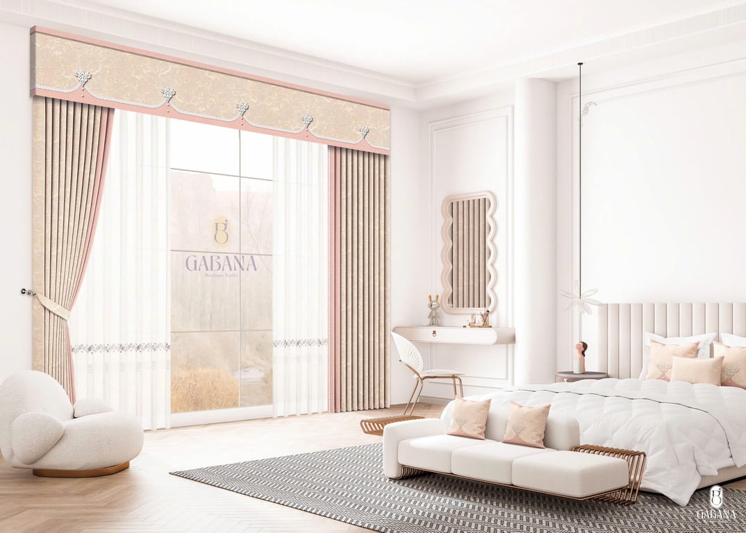 Rèm cửa hồng kem sang trọng