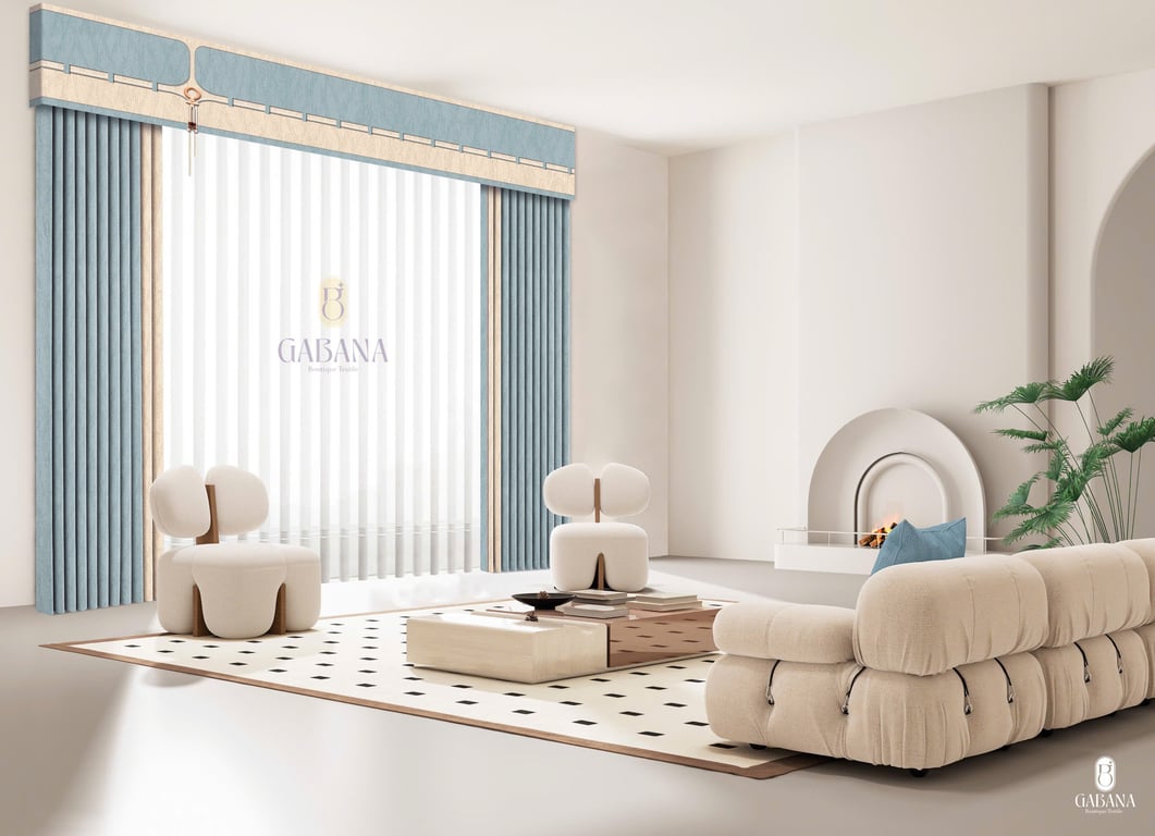 Rèm cửa xanh dương be đơn giản