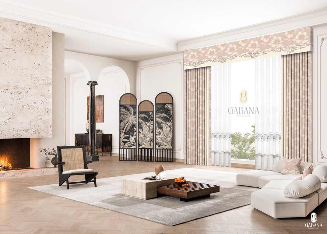 Rèm cửa hồng nhạt be thiên nhiên