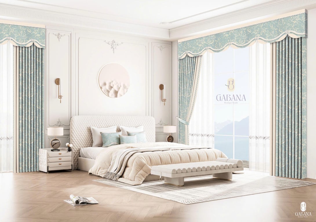 Rèm cửa xanh dương kem sang trọng