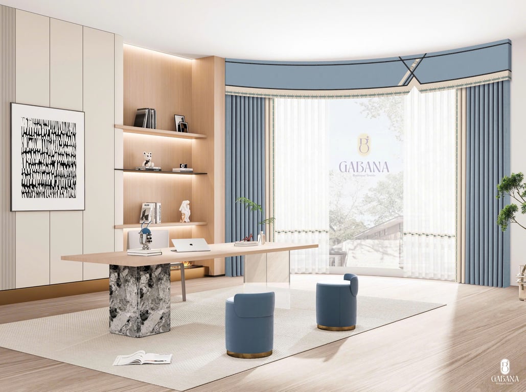 Rèm cửa xanh dương đơn giản