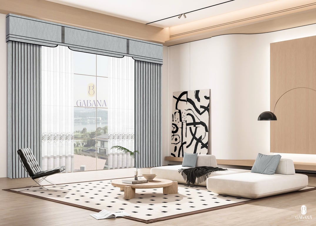 Rèm cửa xanh khói đơn giản