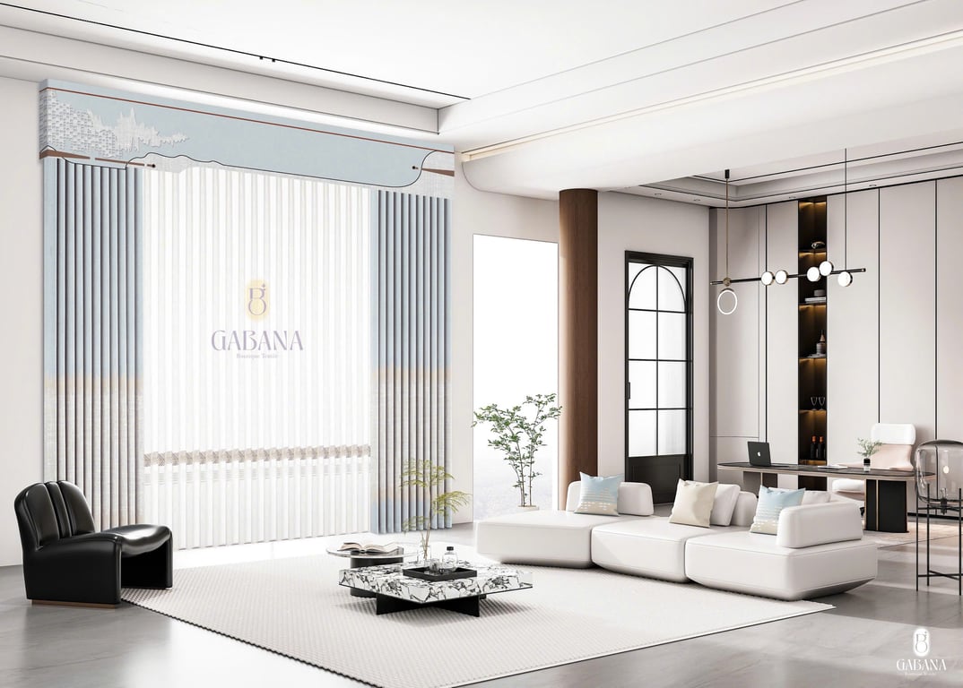 Rèm cửa xanh dương nhạt hiện đại Gabana