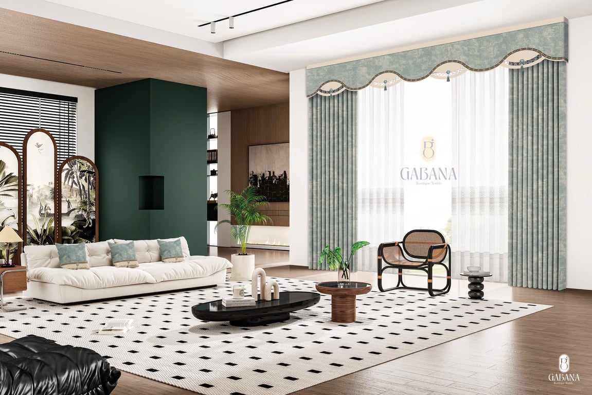 Rèm cửa xám xanh trung hoa thanh lịch