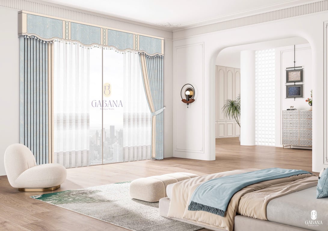 Rèm cửa xanh be thanh lịch