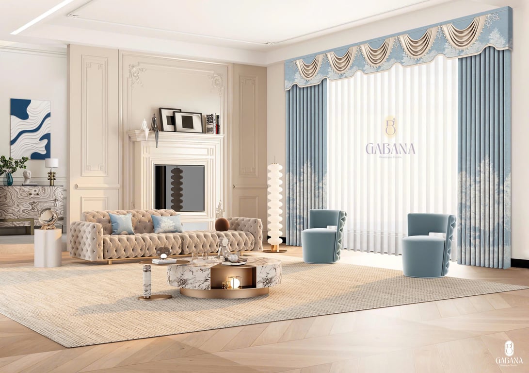 Rèm cửa xanh dương hiện đại