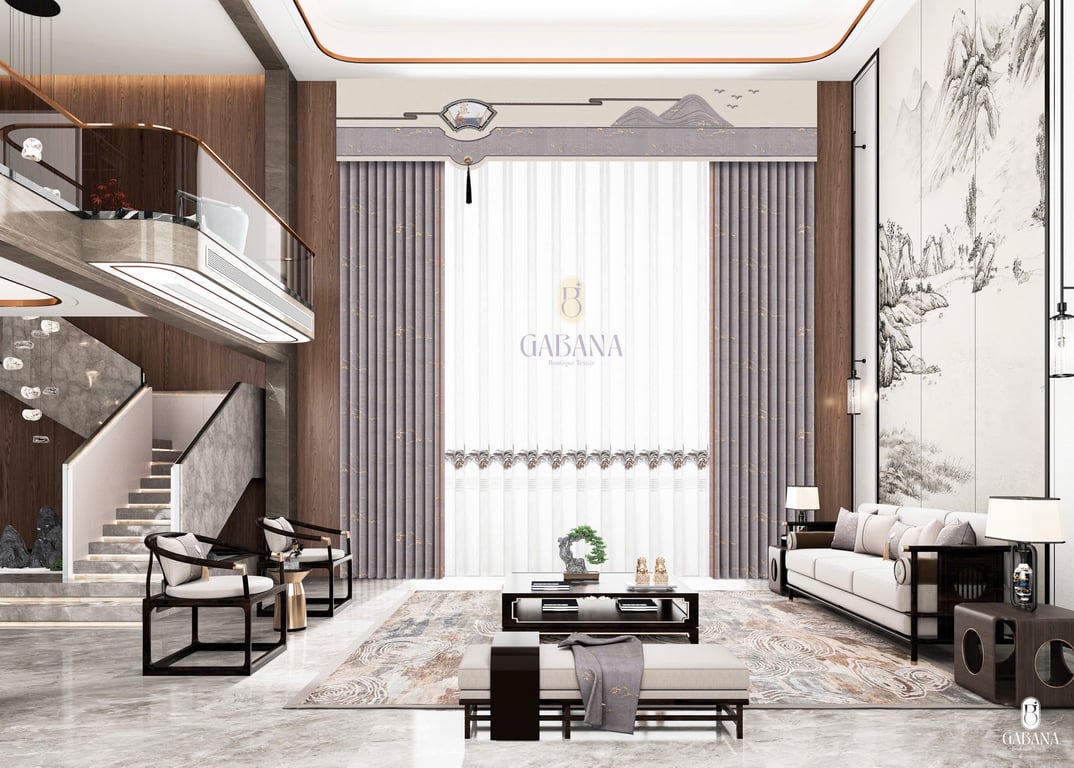 Rèm cửa xám trung hoa cổ điển