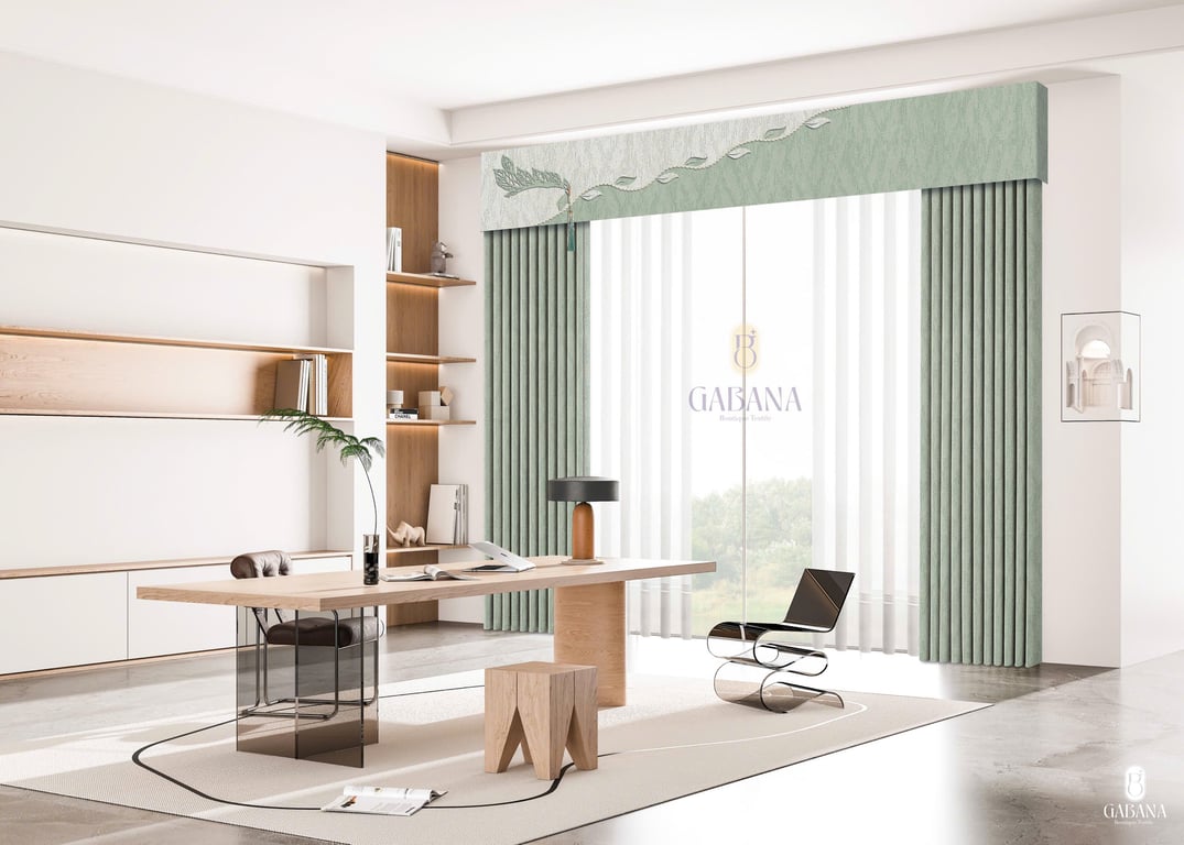 Rèm cửa xanh lá nhạt trung hoa đơn giản