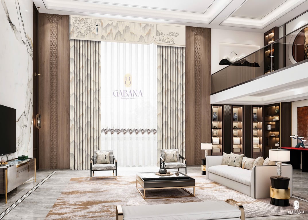 Rèm cửa xám trung hoa cổ điển