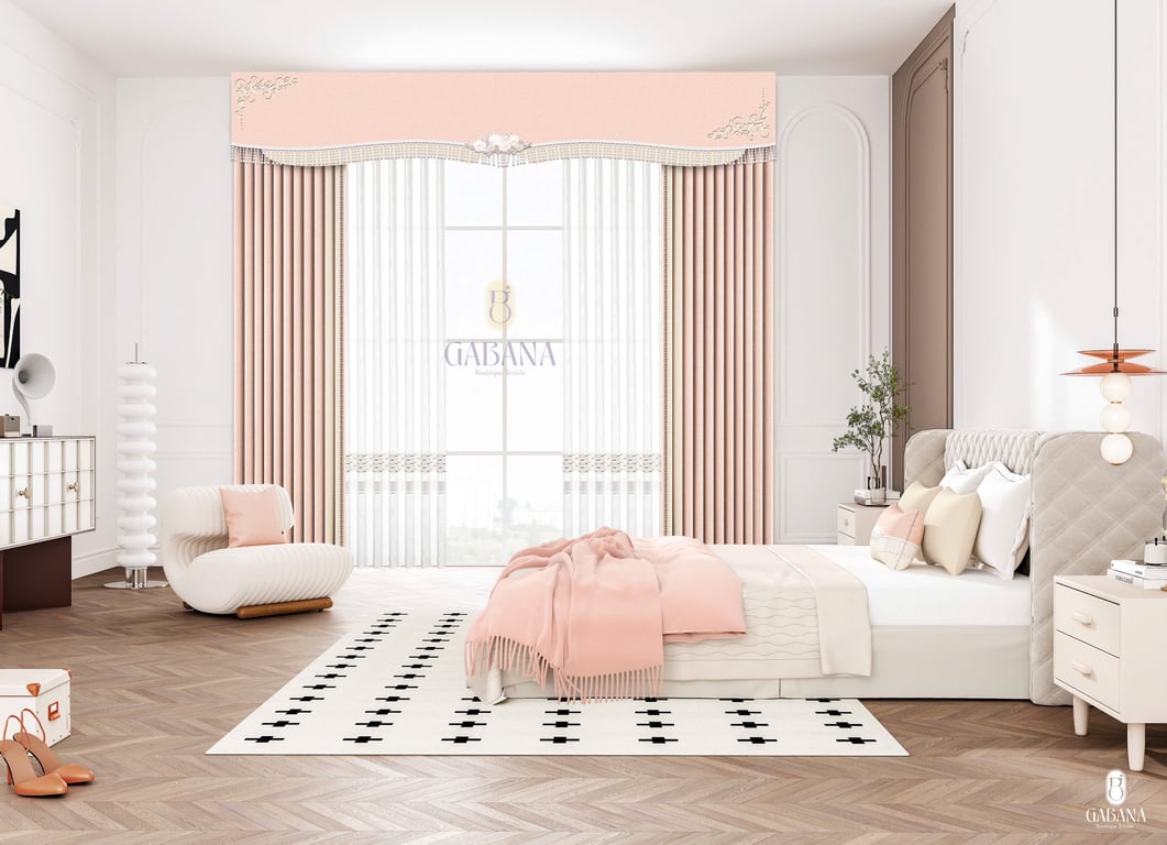 Rèm cửa hồng kem thanh lịch