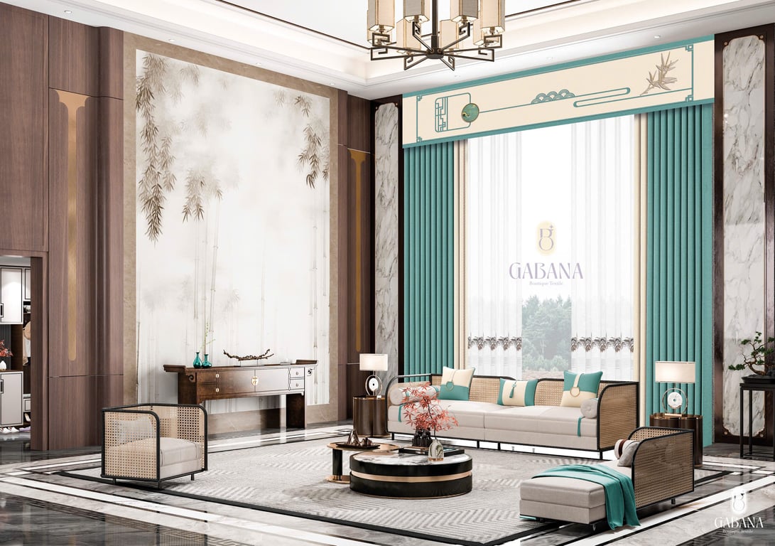 Rèm cửa xanh lá kem thanh lịch