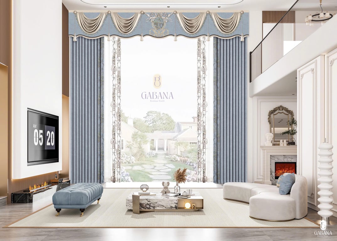 Rèm cửa xanh tráng men thanh lịch