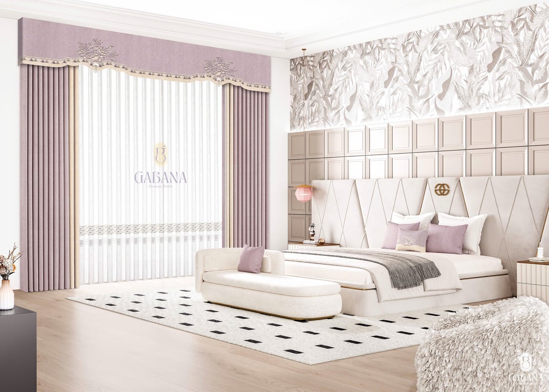 Rèm cửa tím kem sang trọng